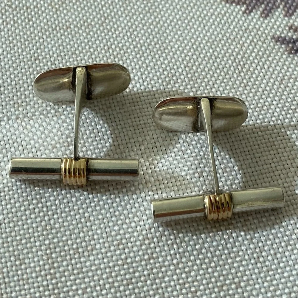 Vintage Sterling Silver barrel Cufflinks with gold accents made in Italy